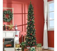 Homcom 7.5Ft Artificial Snow Dipped Christmas Tree Xmas Holiday Pencil Tree In Green Green
