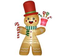HOMCOM 7.5ft Christmas Inflatable Gingerbread Man with Candy Cane Blow-Up