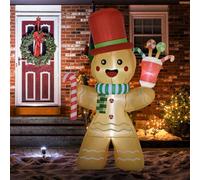 Homcom 7.5Ft Christmas Inflatables Gingerbread Man With Candy Cane Led Lights