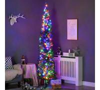 HOMCOM 7.5ft Pencil Artificial Christmas Tree w/ Colourful LEDs - Steel Base, Green