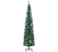 HOMCOM 7.5ft Pencil Artificial Christmas Tree w/ Colourful LEDs - Steel Base, Green