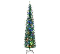 HOMCOM 7.5ft Pre Lit Artificial Christmas Tree w/ 200 Colourful LED Lights | Holiday Décor, 529 Tips, Pencil Shape, Steel Base