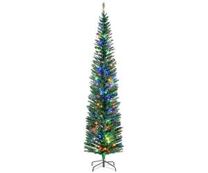 HOMCOM 7.5ft Pre Lit Artificial Christmas Tree w/ 200 Colourful LED Lights | Holiday Décor, 529 Tips, Pencil Shape, Steel Base