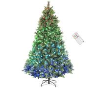 HOMCOM 7.5ft Prelit Christmas Tree with Colourful DIY Synchronized LED Lights and Remote, Carolina Pine, Hinged Xmas Tree with Realistic Tips, 12 Modes, Daily Timer, Adjustable Brightness and Speed