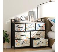 HOMCOM "Exquisite patterned drawer panels;","Drawers can be removed and folded;","Wood-effect top for handy display space;" - White - 98W x 29D x 85H cm