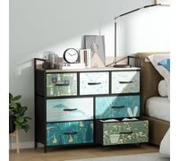 HOMCOM "Exquisite patterned drawer panels;","Drawers can be removed and folded;","Wood-effect top for handy display space;" - Blue - 98W x 29D x 85H cm