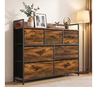 Homcom 7 Drawer Chest Of Drawers With Top Shelf And Steel Frame Rustic Brown