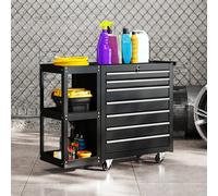 HOMCOM 7 Drawer Lockable Steel Tool Chest on Wheels for Workshop, Black
