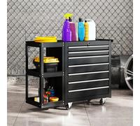 HOMCOM 7 Drawer Lockable Steel Tool Chest on Wheels for Workshop, Black