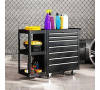 Homcom 7 Drawer Lockable Steel Tool Chest On Wheels For Workshop, Black Black