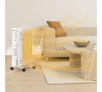 HOMCOM 1500W Quiet Oil Filled Radiator, 7 Fin Energy Efficient Portable Electric Heater with 3 Heat Settings, Adjustable Thermostat, Safety Tip Over, Overheat Protection, for Home, White