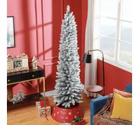 Homcom 7 Foot Artificial Pencil Christmas Tree With Snow Flocked Tips, White