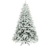 HOMCOM 7 ft Artificial Flocked Christmas Tree with 1867 Branches, Hinged Xmas Tree with Foldable Metal Stand, Easy Assembly for Home Office Decor