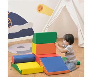 HOMCOM 7 Pcs Kids Soft Foam Puzzle Play Blocks Set Learning Toy - Red - 60 x 40 x 11 cm - Pieces Play Foam Block