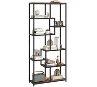 HOMCOM 7-Tier Bookshelf, Geometric Bookcase, Industrial Floor Standing Book Shelf, Open Display Shelving Unit for Living Room, Home Office and Bedroom, Rustic Brown and Black