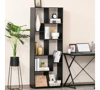 178cm 8-Shelf Bookcase w/ Melamine Surface Foot Pads Black Multipurpose 8-Grid