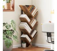 HOMCOM 6 Shelf Rustic Brown Steel Frame Tree Bookshelf - Size: 109 x 24 x 50cm - Wilko