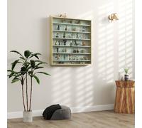 Homcom 7-Tier Wall Display Cabinet W/ Adjustable Shelves Glass Doors In Light Brown Light Brown