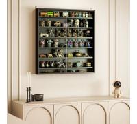 HOMCOM 7-Tier Wall Display Cabinet w/ Shelves Glass Doors, Black, Black