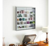 HOMCOM 7-Tier Wall Display Cabinet w/ Glass Doors, Graphite Wood Effect - 83H x 80W x 9.5D cm - Display Cabinet - Grey