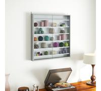HOMCOM 7-Tier Wall Display Cabinet w/ Glass Doors, Graphite Wood Effect, Grey