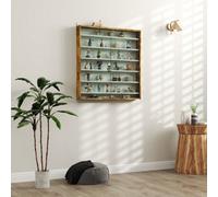 HOMCOM 7-Tier Wall Display Cabinet w/ Shelves Glass Doors, Rustic Brown, Brown