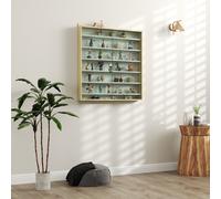 HOMCOM 7-Tier Wall Display Cabinet w/ Shelves Glass Doors, Oak