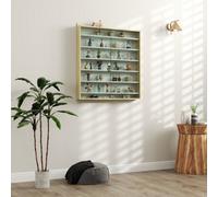 Homcom 7-Tier Wall Display Cabinet With Shelves And Glass Doors, Oak