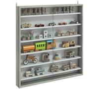 HOMCOM 7-Tier Wall Mounted Display Cabinet, Display Case with 6 Adjustable Shelves, Glass Doors for Home Office Ornaments 83x80cm, Graphite Wood Effect Grey