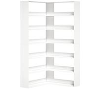 HOMCOM 7 Tiers Bookshelf, L-Shaped Corner Bookcase with Anti-Slip Rear Guard, White Wood Effect