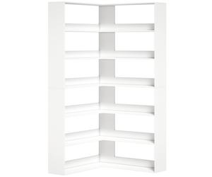 HOMCOM 7 Tiers Bookshelf, L-Shaped Corner Bookcase with Anti-Slip Rear Guard, White Wood Effect