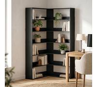 HOMCOM 7 Tiers Corner Bookshelf L Shaped - Black Wood Effect