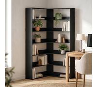 HOMCOM 7 Tiers Corner Bookshelf, L-Shaped - Black Wood Effect
