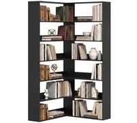 (Black) HOMCOM 7 Tiers Corner Bookshelf, L-Shaped