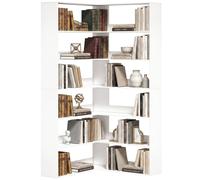Homcom 7 Tiers Corner Bookshelf, L-Shaped, White Wood Effect