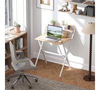 HOMCOM 2 Shelf Foldable Computer Desk Natural - Size: 86.5 cm x 62 x 70cm - Brown - Wilko