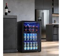 HOMCOM 70L Drinks Fridge, 70 Can Under Counter Freestanding Beer Fridge with Double-Layer Glass Door, Wine Cooler with LED Light, Adjustable Shelves, Beverage Cooler for Soda Beer, Home Office