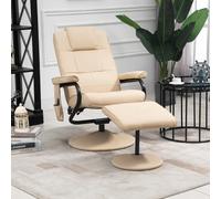 HOMCOM 700-037V71CW Massage Recliner Chair & Ottoman - 10-Point Vibration, 145 Recline, PU Leather, Beige, Remote, 360 Swivel
