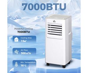 Homcom 7000 Btu Mobile Air Conditioner Indoor Portable Ac Unit W/ Rc, White