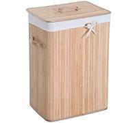 HOMCOM 70L Collapsible Bamboo Laundry Hamper Organizer Clothes Washing Basket Bin Storage Box w/ Lid Removable Lining 40x30x60cm