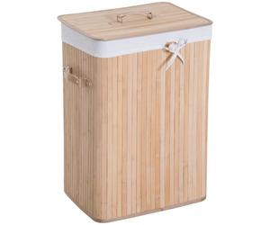 HOMCOM 70L Collapsible Bamboo Laundry Hamper Organizer Clothes Washing Basket Bin Storage Box w/ Lid Removable Lining 40x30x60cm