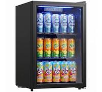HOMCOM 70L Drinks Fridge, 70 Can Under Counter Freestanding Beer Fridge with Double-Layer Glass Door, Wine Cooler with LED Light, Adjustable Shelves, Beverage Cooler for Soda Beer, Home Office