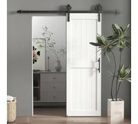 HOMCOM 72 x 213 cm Sliding Barn Door with 152 cm Door Hardware Kit White | Industrial Handle, Upgraded Rollers, Floor Guide, Waterproof Plastic Surface, Pre-Drilled Easy Assembly