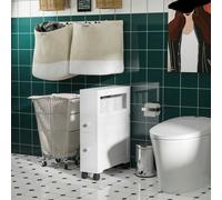 HOMCOM 72x16cm Narrow Bathroom Storage Unit 2 Drawers Open Top 4 Wheels Slimline - White