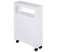 HOMCOM 71 x 16cm Slimline Bathroom Storage Unit 2 Drawers Open Top 4 Wheels White, White