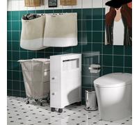 HOMCOM 71 x 16cm Slimline Bathroom Storage Unit 2 Drawers Open Top 4 Wheels White, White