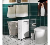 HOMCOM 71 x 16cm Slimline Bathroom Storage Unit 2 Drawers Open Top 4 Wheels White, White