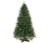 HOMCOM 7ft Artificial Christmas Tree, Auto Open, Fir Wood Base, Green | Hinged Xmas Tree, Dense 1071 PE & PVC Branch Tips, Realistic Base, Home Office Decor