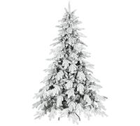 HOMCOM 7ft Artificial Christmas Tree, Snow Flocked Christmas Tree with Realistic Dense Branches, Hinged Design, Metal Stand, Wide Shape, Easy Assembly, Xmas Home Decoration, Green White