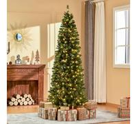 Bon Noel 7Ft Prelit Pencil Christmas Tree with LED Light Berry, Green